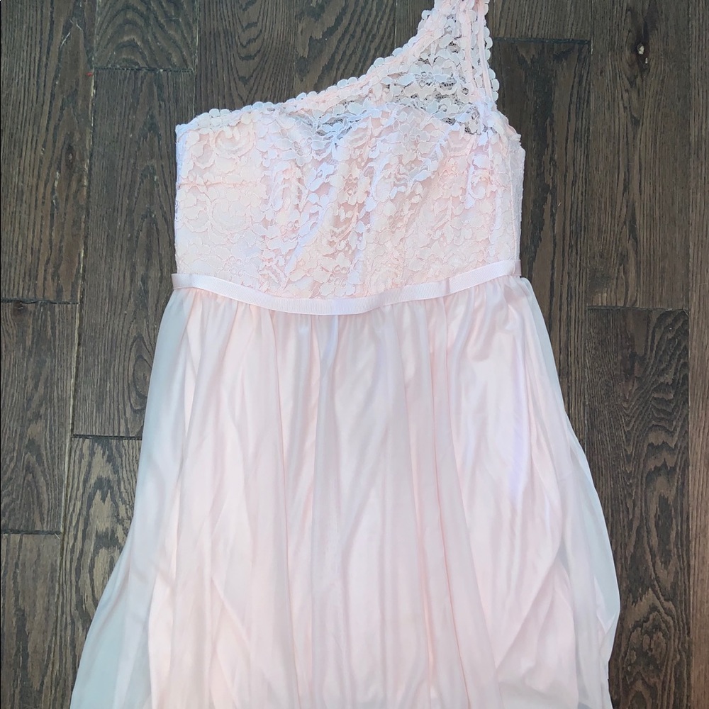 David’s Bridal Blush One Shoulder Bridesmaid Dress